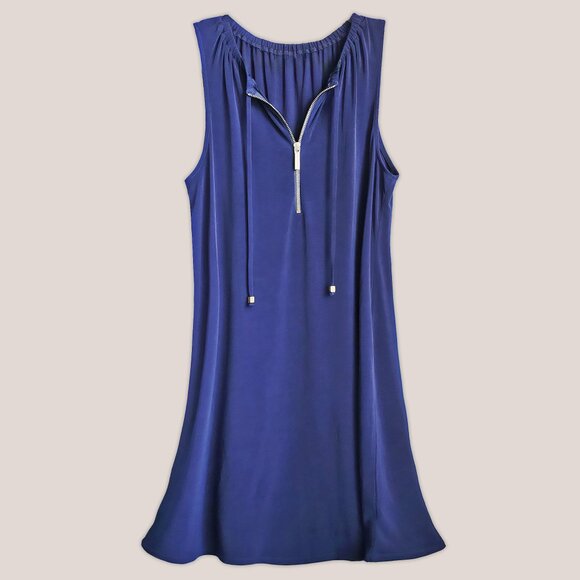 MICHAEL Michael Kors Dresses & Skirts - MICHAEL Michael Kors Navy Blue Stretch Shift Dress with Zipper and Tassles